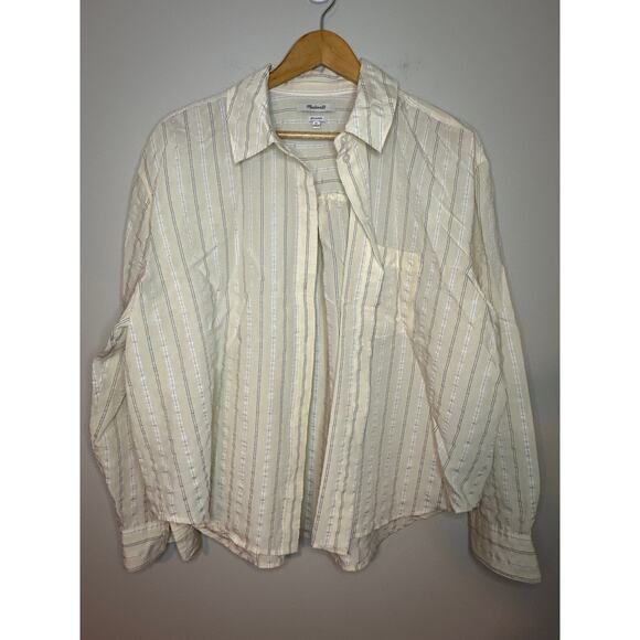 Madewell Relaxed Fit Yellow Cream Stripe Button Up Front Chest Pocket Size XL - Picture 2 of 6